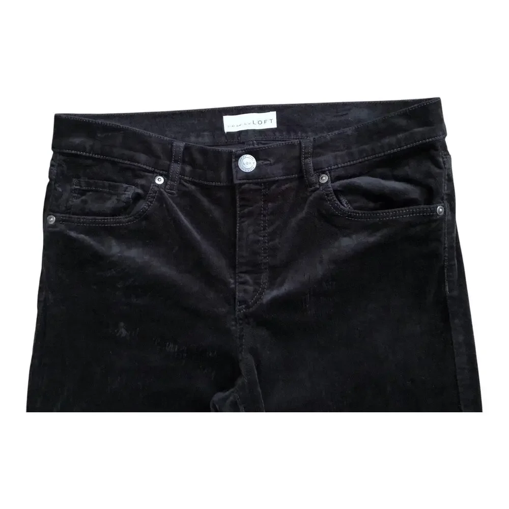 Ann Taylor Loft Modern Skinny Velvet Pants Black Mid Rise Stretch 29/8 Ankle
